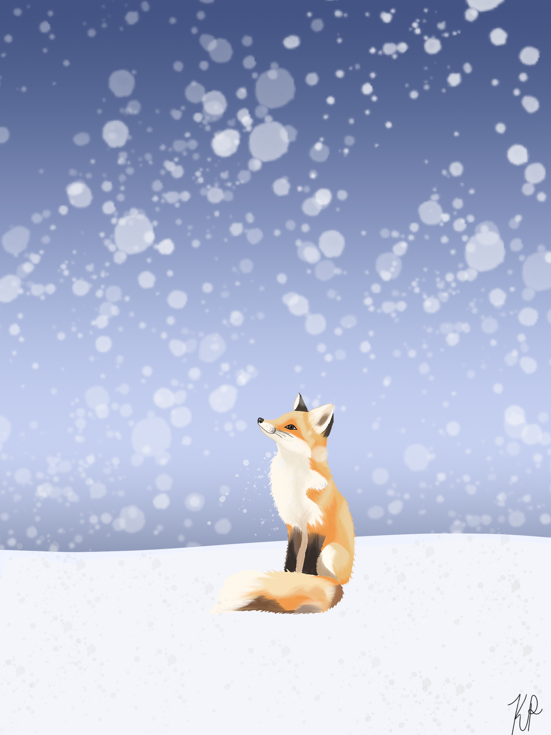 Fox in blizzard illustration